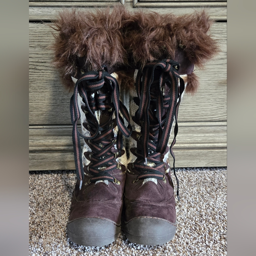 Muk Luks Brown Lace Up Fur Boots